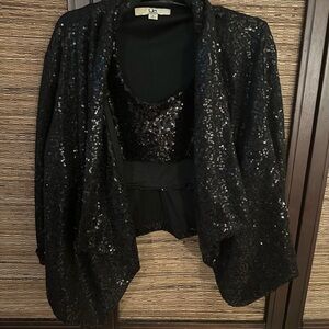 Ya Los Angeles Black Sequin Blazer and Top Set